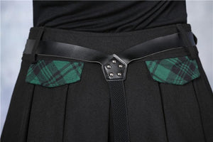 Punk pleated skirt with plaids connected by cycle chain KW039GN - Gothlolibeauty