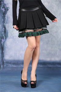 Punk pleated skirt with plaids connected by cycle chain KW039GN - Gothlolibeauty