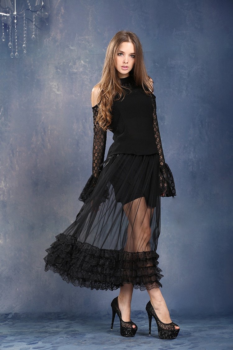 Multi-wear long dark skirt KW056 - Gothlolibeauty