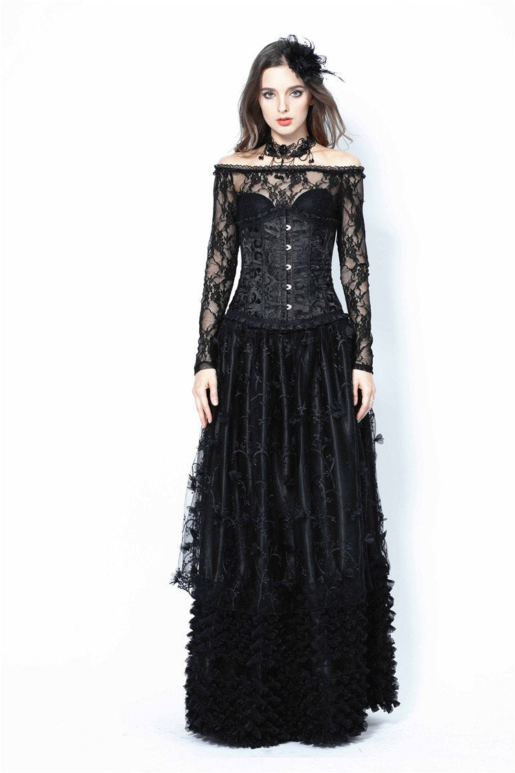 Gothic long skirt with budding flowers lace KW093 - Gothlolibeauty
