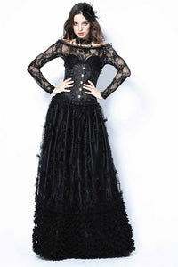 Gothic long skirt with budding flowers lace KW093 - Gothlolibeauty