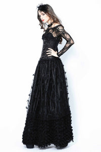 Gothic long skirt with budding flowers lace KW093 - Gothlolibeauty