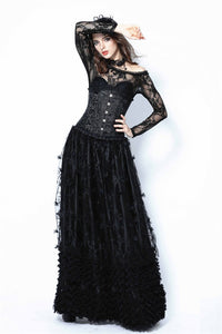 Gothic long skirt with budding flowers lace KW093 - Gothlolibeauty
