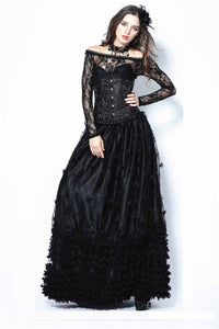 Gothic long skirt with budding flowers lace KW093 - Gothlolibeauty