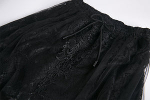Gothic long skirt with flower hollow-out design KW128 - Gothlolibeauty