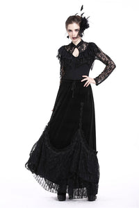 Gothic A-line lacey velvet long skirt KW131 - Gothlolibeauty