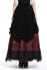 Gothic Black red wave velvet lace maxi skirt KW133RD - Gothlolibeauty