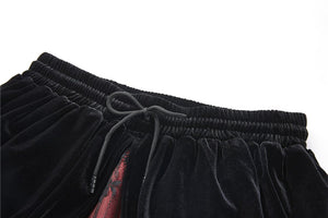 Gothic Black red wave velvet lace maxi skirt KW133RD - Gothlolibeauty