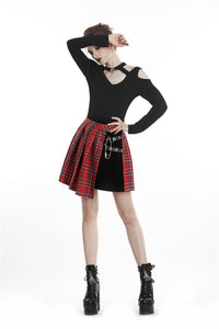 Punk red big pin pleated plaid skirt KW135RD - Gothlolibeauty
