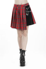 Load image into Gallery viewer, Punk red big pin pleated plaid skirt KW135RD - Gothlolibeauty