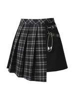 Load image into Gallery viewer, Punk pleated grid irregular hem skirt KW135BK - Gothlolibeauty