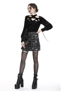 KW136 Pleated grid star mesh chain skirt
