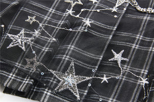 KW136 Pleated grid star mesh chain skirt