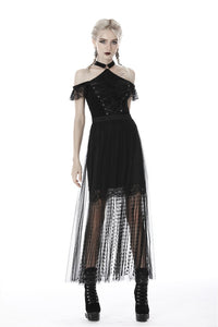 Punk tasseled mesh see-through long skirt KW167 - Gothlolibeauty