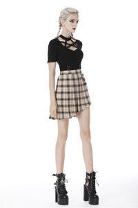 Punk checked asymmetrical pleated short skirt KW173 - Gothlolibeauty