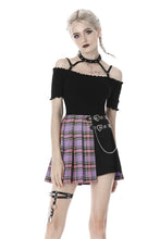 Load image into Gallery viewer, Punk purple checked splicing black pleated short skirt KW175 - Gothlolibeauty