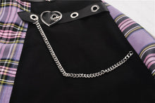 Load image into Gallery viewer, Punk purple checked splicing black pleated short skirt KW175 - Gothlolibeauty