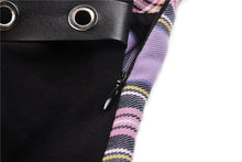 Load image into Gallery viewer, Punk purple checked splicing black pleated short skirt KW175 - Gothlolibeauty