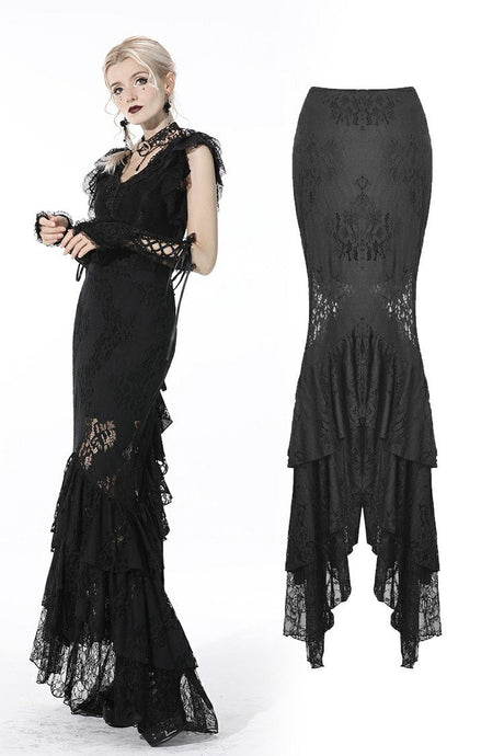 Gothic mermaid lace hollow out maxi skirt KW198