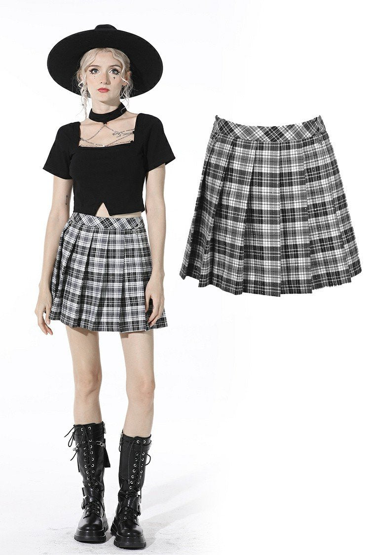 Punk easy match black white contrast pleated mini skirt KW200