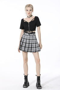 Punk easy match black white contrast pleated mini skirt KW200