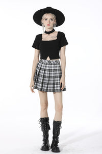 Punk easy match black white contrast pleated mini skirt KW200