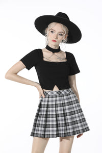 Punk easy match black white contrast pleated mini skirt KW200