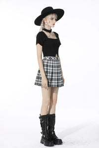 Punk easy match black white contrast pleated mini skirt KW200