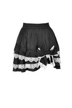 Load image into Gallery viewer, Black lolita white bow contrast mini skirt KW201