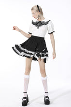 Load image into Gallery viewer, Black lolita white bow contrast mini skirt KW201