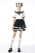 Load image into Gallery viewer, Black lolita white bow contrast mini skirt KW201