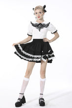 Load image into Gallery viewer, Black lolita white bow contrast mini skirt KW201