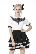 Load image into Gallery viewer, Black lolita white bow contrast mini skirt KW201