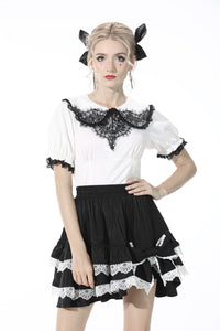 Black lolita white bow contrast mini skirt KW201