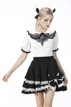 Load image into Gallery viewer, Black lolita white bow contrast mini skirt KW201