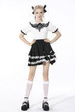Load image into Gallery viewer, Black lolita white bow contrast mini skirt KW201