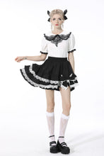 Load image into Gallery viewer, Black lolita white bow contrast mini skirt KW201