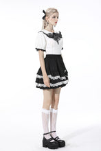 Load image into Gallery viewer, Black lolita white bow contrast mini skirt KW201