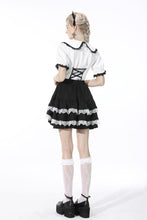 Load image into Gallery viewer, Black lolita white bow contrast mini skirt KW201