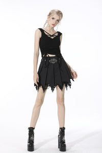 Punk skull tattered pleated mini skirt  KW203