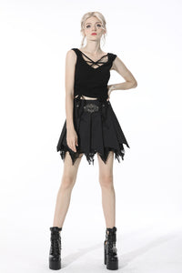 Punk skull tattered pleated mini skirt  KW203