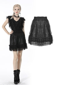 Black lolita lace layered trim mini skirt KW206