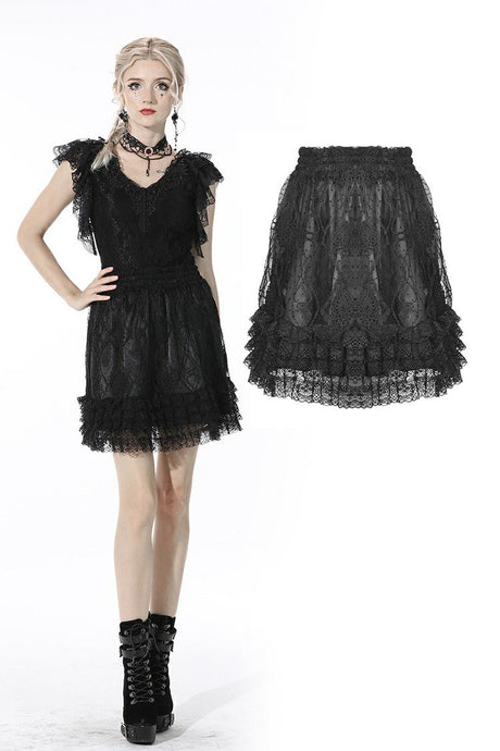 Black lolita lace layered trim mini skirt KW206