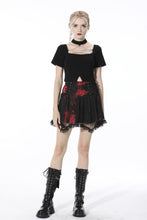 Load image into Gallery viewer, Punk black red tie-dyed covered mesh mini skirt KW207