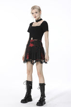Load image into Gallery viewer, Punk black red tie-dyed covered mesh mini skirt KW207