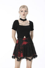 Load image into Gallery viewer, Punk black red tie-dyed covered mesh mini skirt KW207