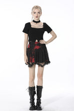 Load image into Gallery viewer, Punk black red tie-dyed covered mesh mini skirt KW207