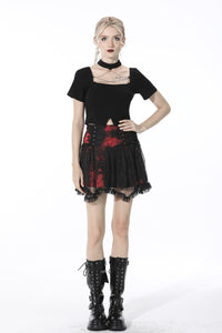 Punk black red tie-dyed covered mesh mini skirt KW207