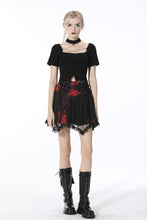 Load image into Gallery viewer, Punk black red tie-dyed covered mesh mini skirt KW207