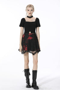 Punk black red tie-dyed covered mesh mini skirt KW207